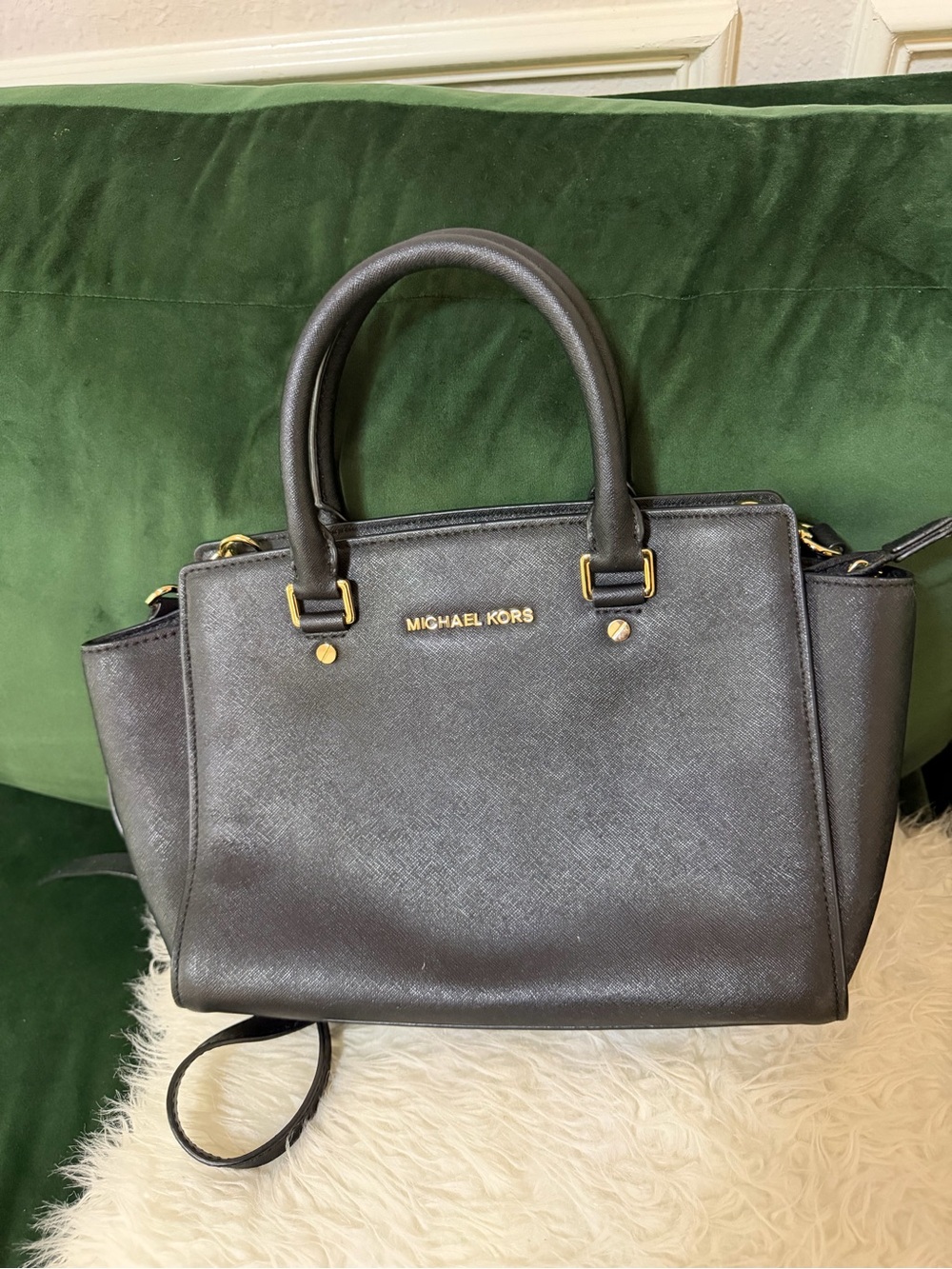 Michael Kors Black Saffiano Satchel with Gold Hardware